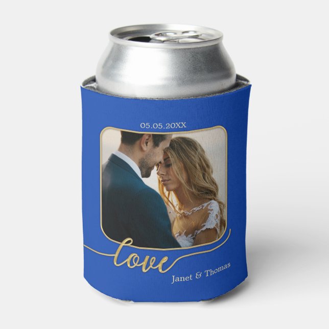 Rafraîchisseur Pour Canette Blue Gold Photo Mariage Can Cooler (Can devant)