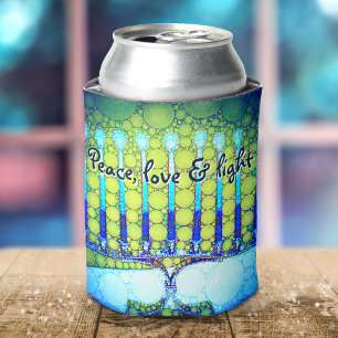 Rafraîchisseur Pour Canette Blue Green Hanoukka Menorah Peace Love Light Artsy