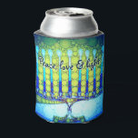 Rafraîchisseur Pour Canette Blue Green Hanoukka Menorah Peace Love Light Citat<br><div class="desc">"Paix amour et lumière." Ajoutez un éclat supplémentaire à la saison des fêtes avec cette Hanoukka colorée et personnalisée peut refroidir! Une illustration ludique et artistique de bougies bleues à la menorah avec des motifs de fausse feuille colorés et une typographie moderne superpose un dégradé turquoise à un arrière -...</div>