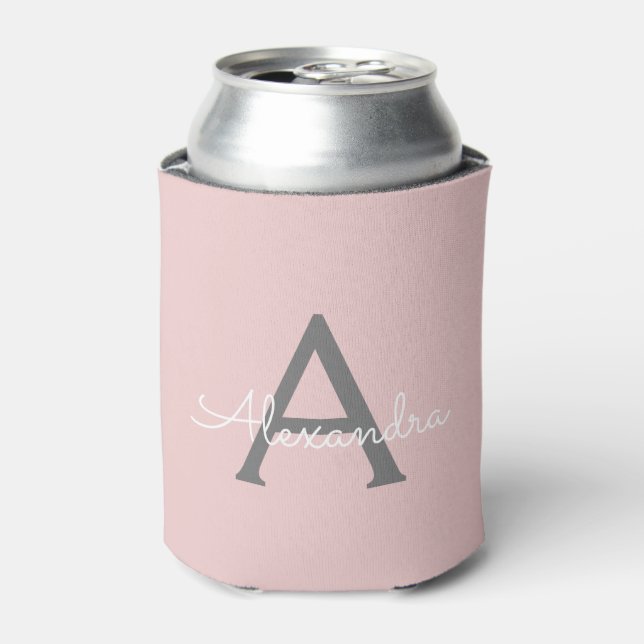 Rafraîchisseur Pour Canette Blush Pink Grey Modern Script Girly Monogram (Can devant)