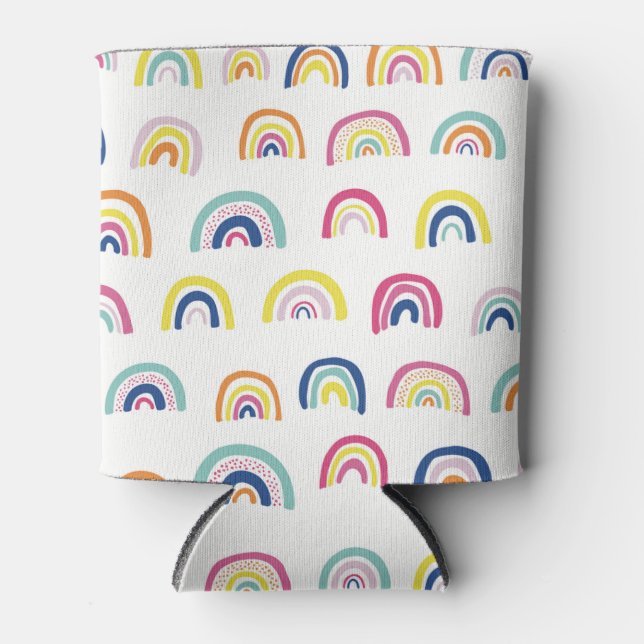 Rafraîchisseur Pour Canette Boho Blanc Multi Arc-en-ciel (Devant)