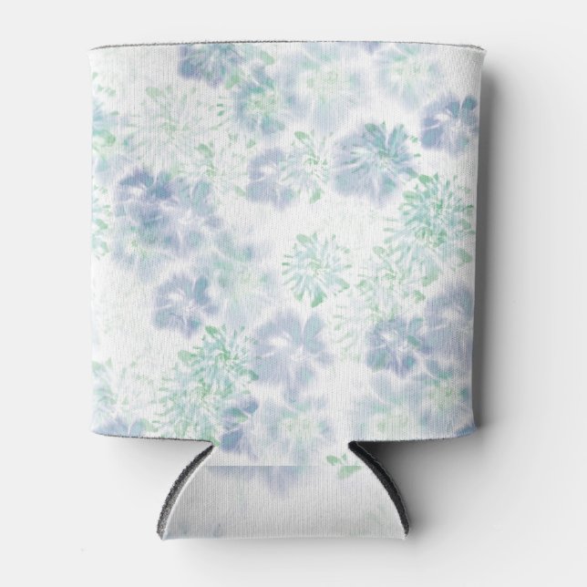 Rafraîchisseur Pour Canette Boho bleu Fleurs florales Motif de teinture à tart (Devant)