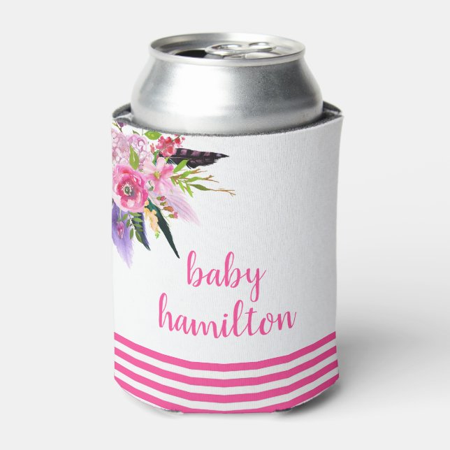 Rafraîchisseur Pour Canette Boho Rose Aquarelle Floral Baby shower personnalis (Can devant)