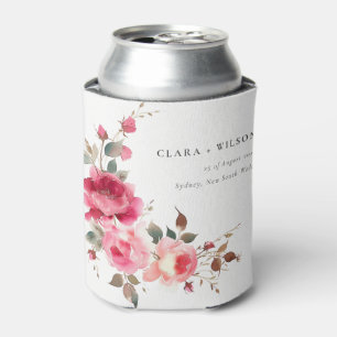 Rafraîchisseur Pour Canette Boho Rouge Rose Fleurs Mariage d'aquarelle