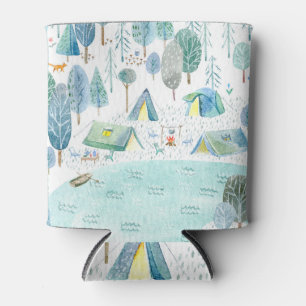Rafraîchisseur Pour Canette Bois de camping, lac sans couture motif.