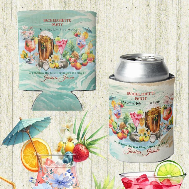 Rafraîchisseur Pour Canette Boissons de plage aux fruits tropicaux Enterrement (Beach Cocktails Tropical Fruits Bachelorette Party Can Cooler)