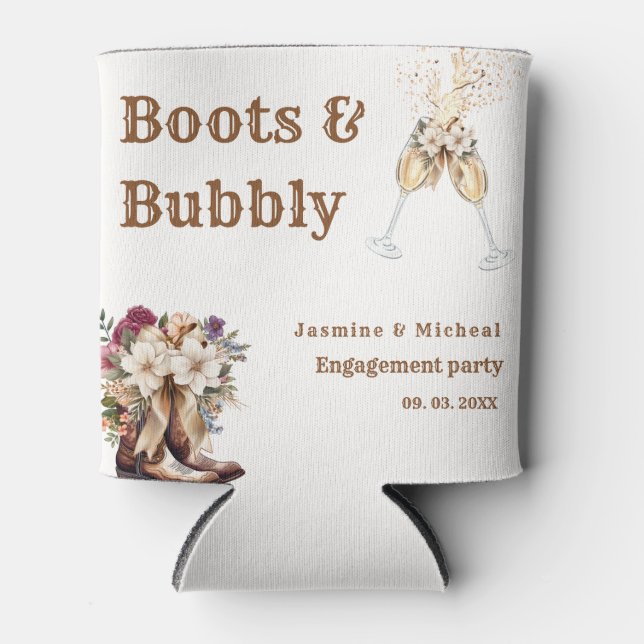 Rafraîchisseur Pour Canette Boots & Bubbly Boho Parti d'engagement occidental (Devant)