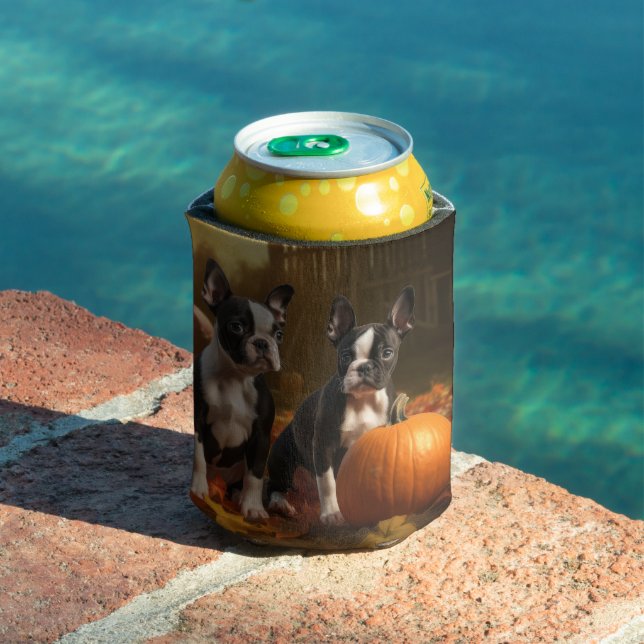 Rafraîchisseur Pour Canette Boston Terrier Puppy Automne Citrouille de plaisir (Piscine in situ)