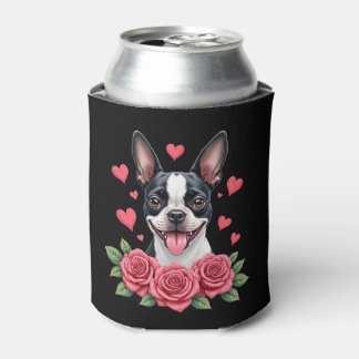 Rafraîchisseur Pour Canette Boston Terrier with Red Roses Hearts Valentine�s D
