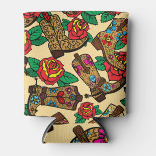 Rafraîchisseur Pour Canette Bottes et Roses Cowboy : Design Vintage.
