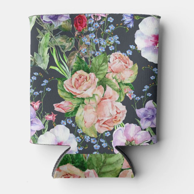 Rafraîchisseur Pour Canette Bouquet de fleurs : aquarelle motif sans couture. (Devant)