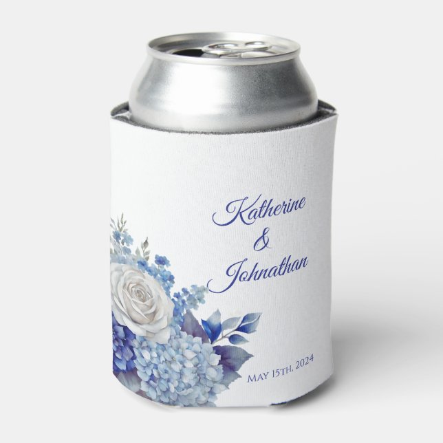 Rafraîchisseur Pour Canette Bouquet de fleurs bleu aquarelle-Mariage (Can devant)