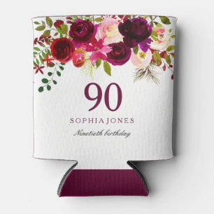 Rafraîchisseur Pour Canette Bourgogne Floral Boho 90e anniversaire