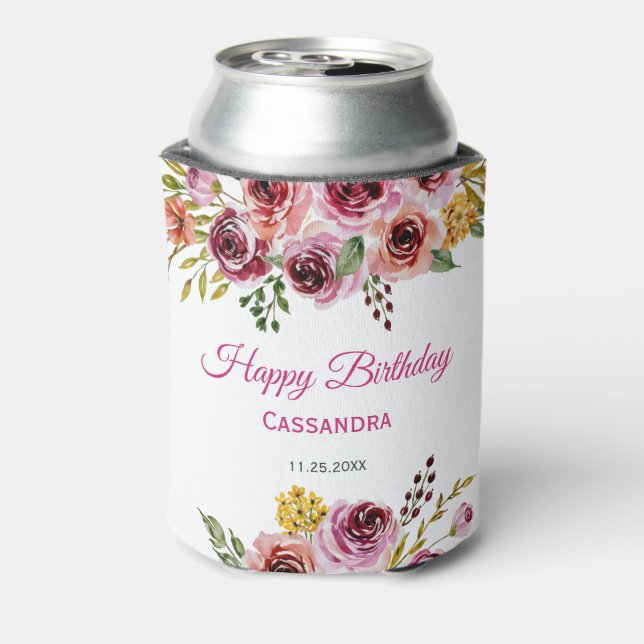 Rafraîchisseur Pour Canette Bourgogne violet Rose Rustique Floral Anniversaire (Can Dos)