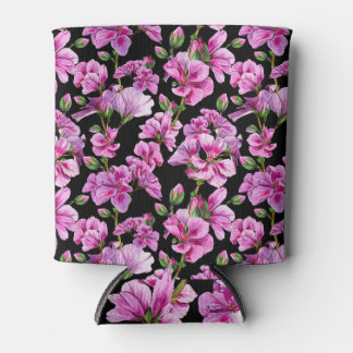 Rafraîchisseur Pour Canette Branches de géranium, bourgeons roses aquarelles.