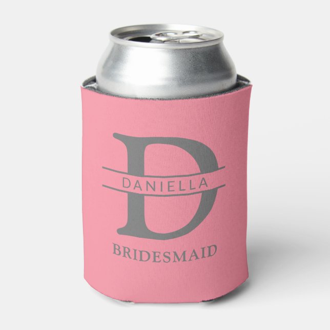 Rafraîchisseur Pour Canette bridesmaid monogramme initial & nom saumon rose (Can devant)