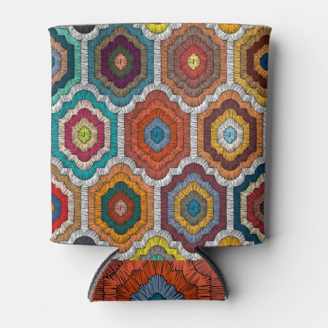Rafraîchisseur Pour Canette Broderie bohème : Patchwork géométrique (Devant)