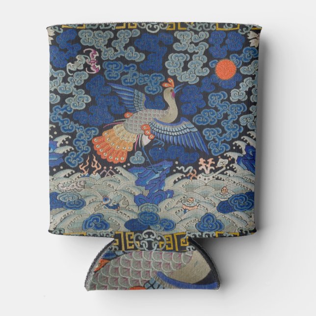 Rafraîchisseur Pour Canette Broderie chinoise bleu d'oiseau Vintage (Devant)
