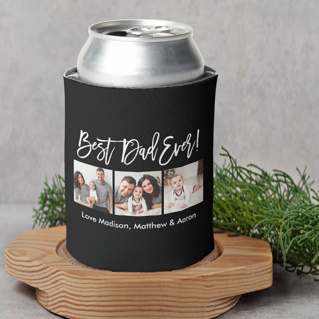 Rafraîchisseur Pour Canette Brosse moderne Script 3 Photos Meilleur Papa Jamai (Customize to change your personalized text size or text style.)