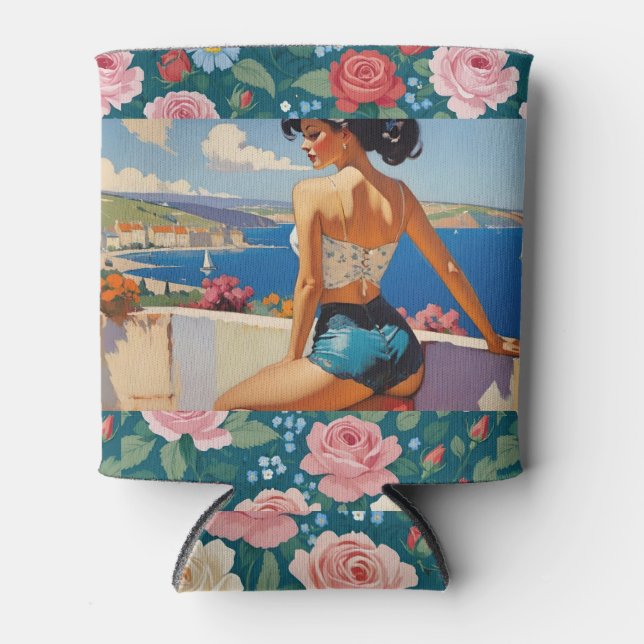 Rafraîchisseur Pour Canette Brunette Girls Surplombant Floral Island Paradise (Devant)