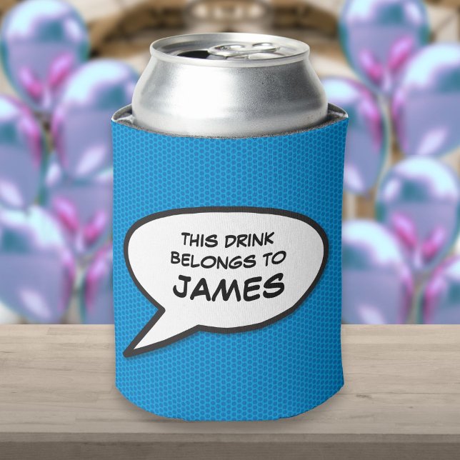Rafraîchisseur Pour Canette Bulle de bande dessinée de comédie personnalisée B (Personalized Fun Comic Book Speech Bubble Blue Can Cooler)