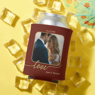 Rafraîchisseur Pour Canette Burgundy Gold Photo Mariage Can Cooler
