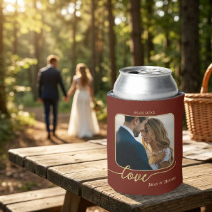 Rafraîchisseur Pour Canette Burgundy Gold Photo Mariage Can Cooler