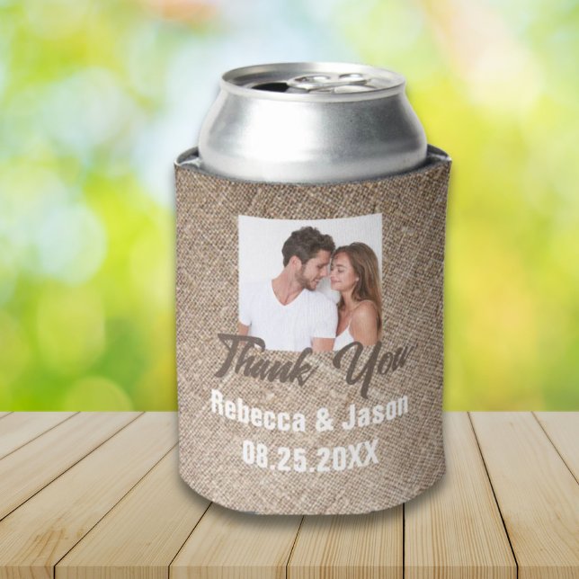 Rafraîchisseur Pour Canette burlap rustique photo mariage campagnard occidenta (rustic burlap photo western country wedding can cooler)