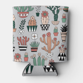 Rafraîchisseur Pour Canette Cactus en fleurs mignons : Motif à main