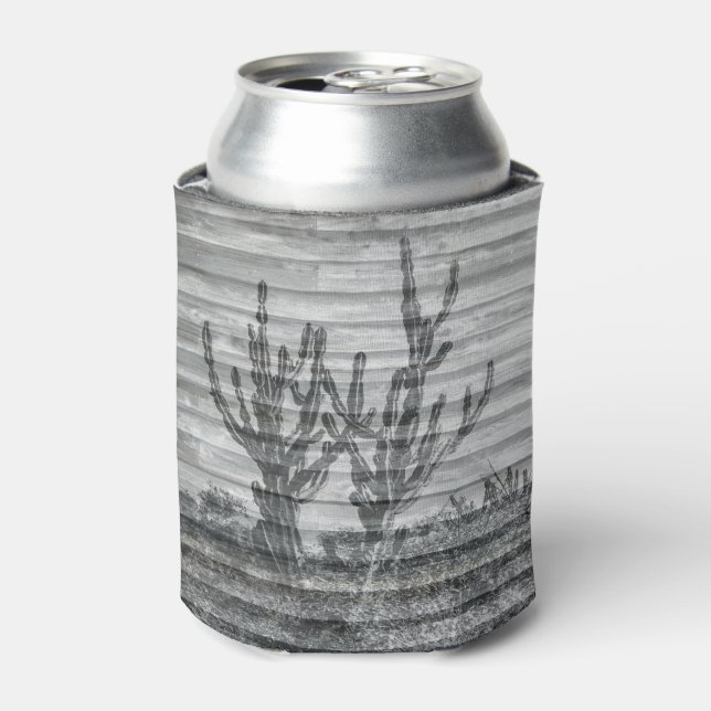Rafraîchisseur Pour Canette Cactus Plants On Wood Planks Black And White Photo (Can devant)