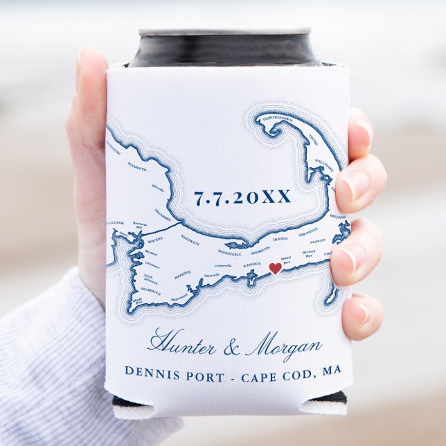 Rafraîchisseur Pour Canette Cadeau de mariage Dennis Port Cape Cod (Elegant Dennis Port Wedding Coozie Cape Cod Map Wedding Can Cooler from Coastal Map Designs)