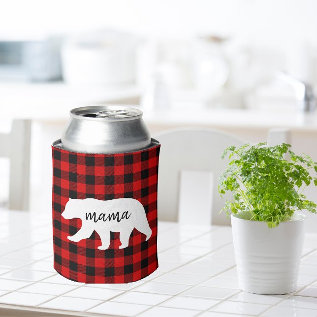 Rafraîchisseur Pour Canette Cadeau moderne Rouge Plaid Et Blanc Mama Ours (Créateur téléchargé)