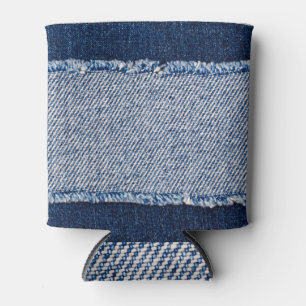 Rafraîchisseur Pour Canette Cadre de jean bleu denim fringé.