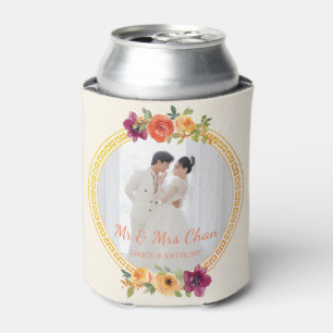 Rafraîchisseur Pour Canette Cadre floral couple photo mariage beige m & mrs