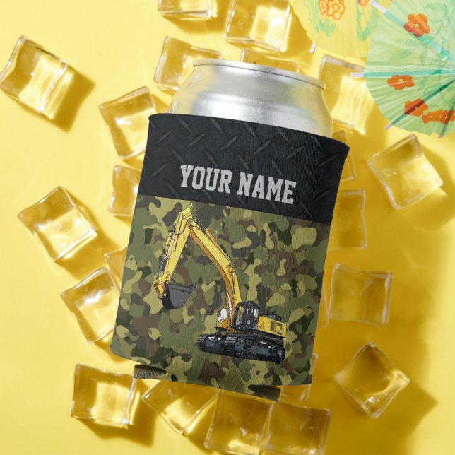 Rafraîchisseur Pour Canette Camo Excavator Construction Equipment Nom du Cool (Été in situ)