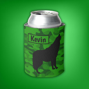 Rafraîchisseur Pour Canette Camo vert moderne noir Wolf Silhouette Monogramme 