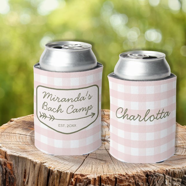 Rafraîchisseur Pour Canette Camp de plage d'été En vichy Bachelorette rose ver (Summer Bach Camp Gingham Pink Green Bachelorette Can Cooler)