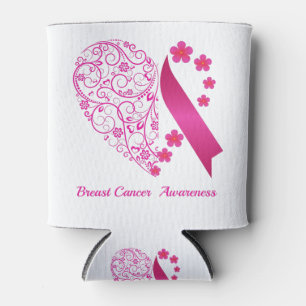 Rafraîchisseur Pour Canette Cancer du sein Sensibilisation Coeur Floral Ruban 