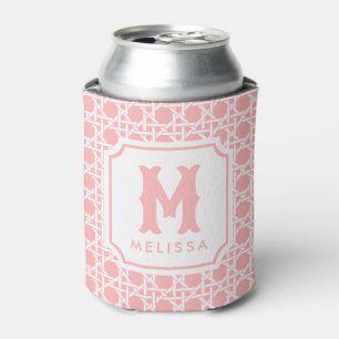 Rafraîchisseur Pour Canette Canne rose et blanche   Rattan   Monogramme