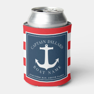 Rafraîchisseur Pour Canette Capitaine de bateau d'Ancre Red Nautical Stripe