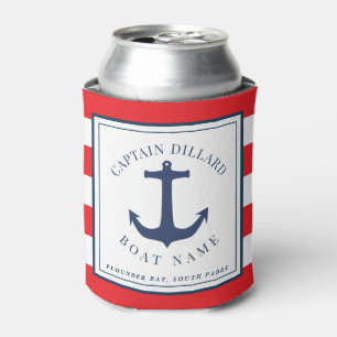 Rafraîchisseur Pour Canette Capitaine de bateau d'Ancre Red Nautical Stripe
