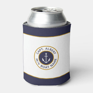 Rafraîchisseur Pour Canette Capitaine Votre Nom La Ancre Bleue Bleue Blanche P