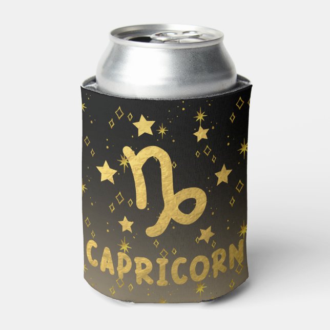 Rafraîchisseur Pour Canette Capricorne Zodiac Noir et Or Can Cooler (Can devant)