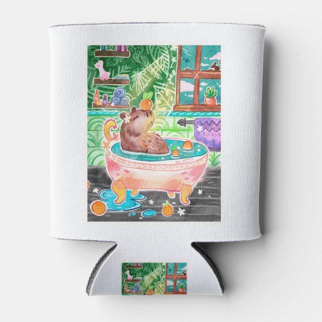 Rafraîchisseur Pour Canette Capybara dans Bain Tub avec Oranges (Devant)