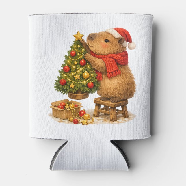 Rafraîchisseur Pour Canette Capybara de Noël décorant l'arbre (Devant)