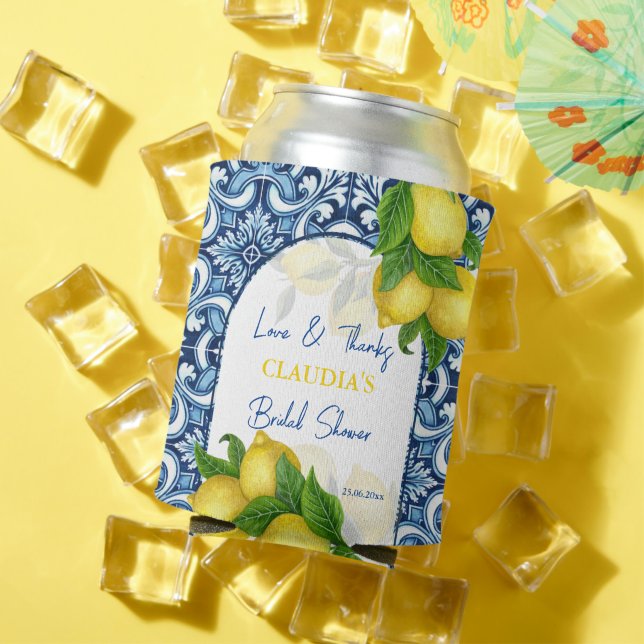 Rafraîchisseur Pour Canette Carreaux bleus et citron Amalfi cadeaux de mariée  (Été in situ)