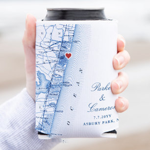 Rafraîchisseur Pour Canette Carte d'Asbury Park NJ Faveur de Mariage Bleu Mari