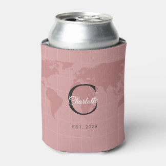 Rafraîchisseur Pour Canette Carte du monde rose personnalisée avec monogramme
