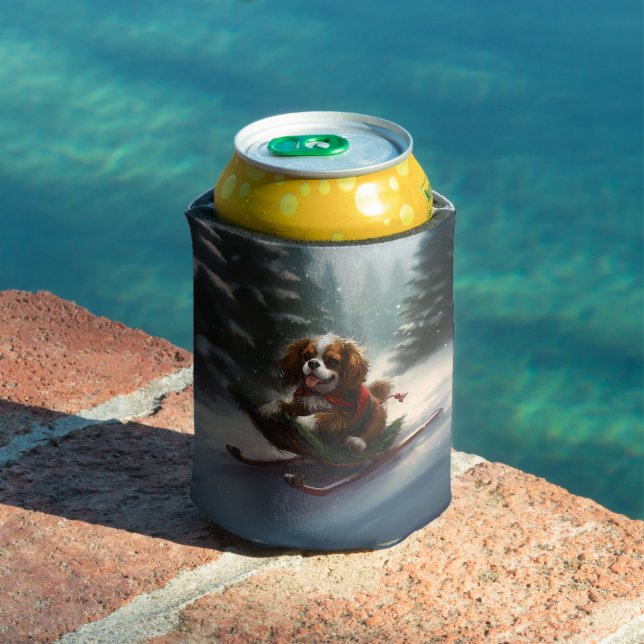 Rafraîchisseur Pour Canette Cavalier King Charles Spaniel neige de Noël (Piscine in situ)