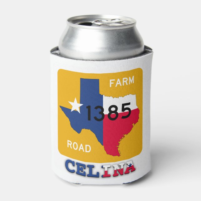 Rafraîchisseur Pour Canette Celina, TX, FM1385 Rd & Texas Longhorn Can Cooler (Can devant)